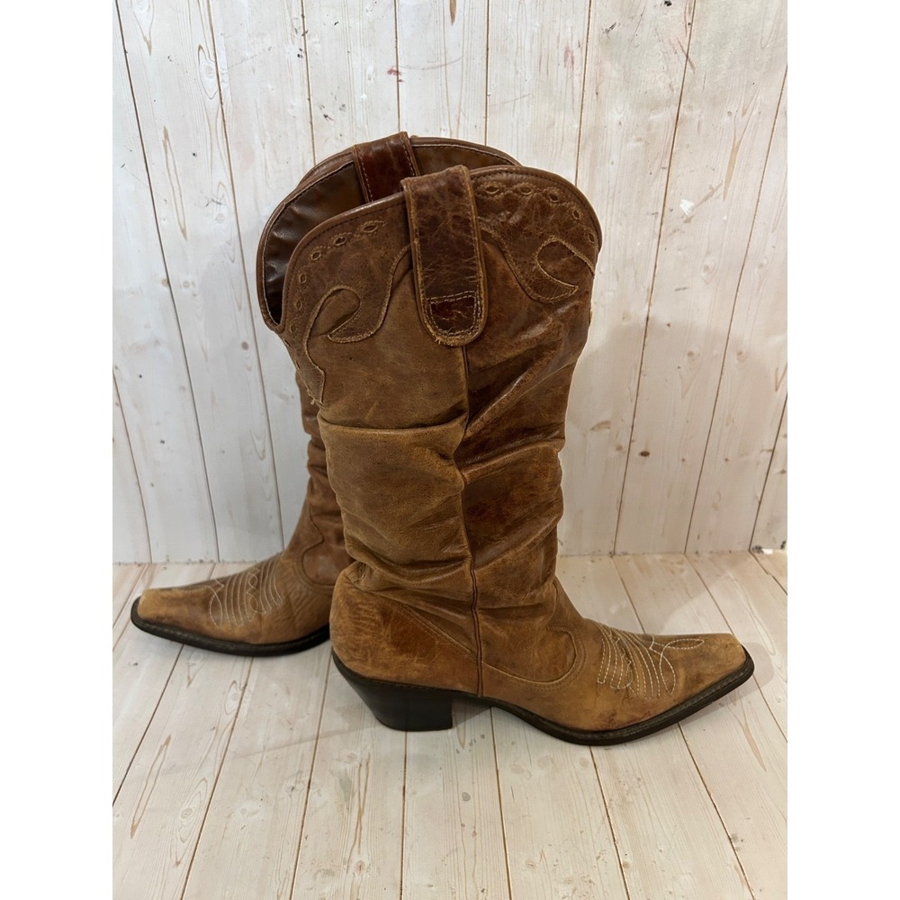 Steve Madden Women's Sz 10B Brown Leather Distressed Western Boots Scrunch Shaft - Picture 4 of 7